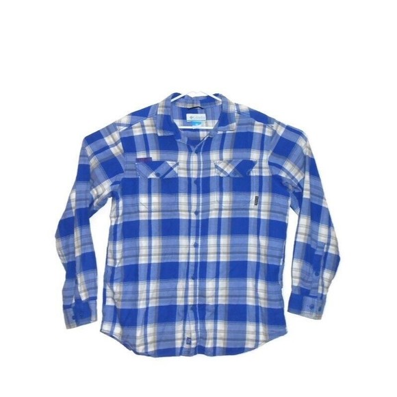 Columbia Men's Large Shirt Blue Plaid Long Sleeve Button Up Kansas Single Stitch - Picture 1 of 6
